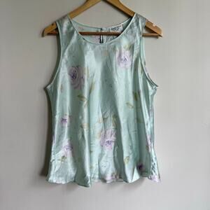 Y2K Amanda Stewart Satin Ice Blue Purple Rose Floral Tank Top Fairy Size L